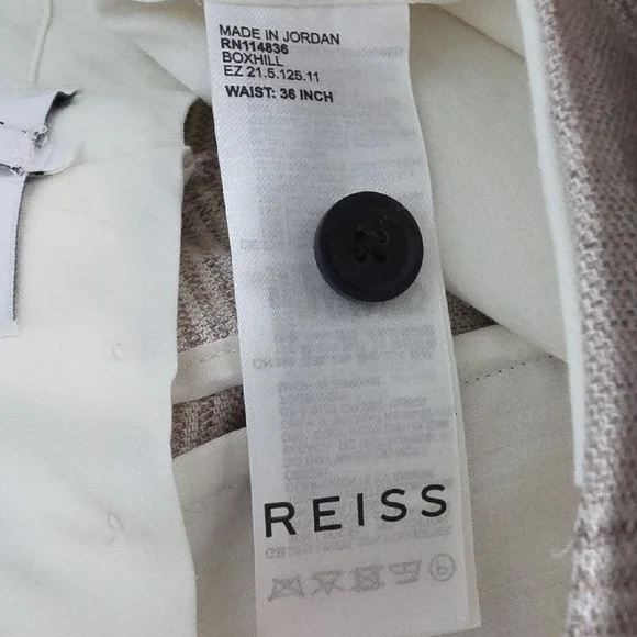 Reiss Linen Beige Cream Plaid Dress Pants 36x32